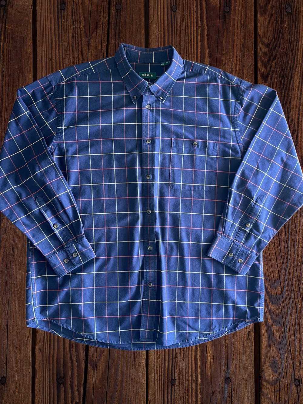 Orvis Men's Blue Windowpane Plaid Button-Down Shirt